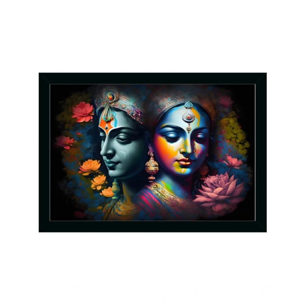 Radha Krishna Painting with Synthetic Photo Frame (Multicolor)