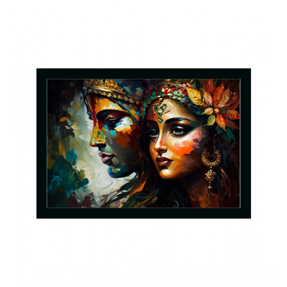Radha Krishna Painting with Synthetic Photo Frame (Multicolor)