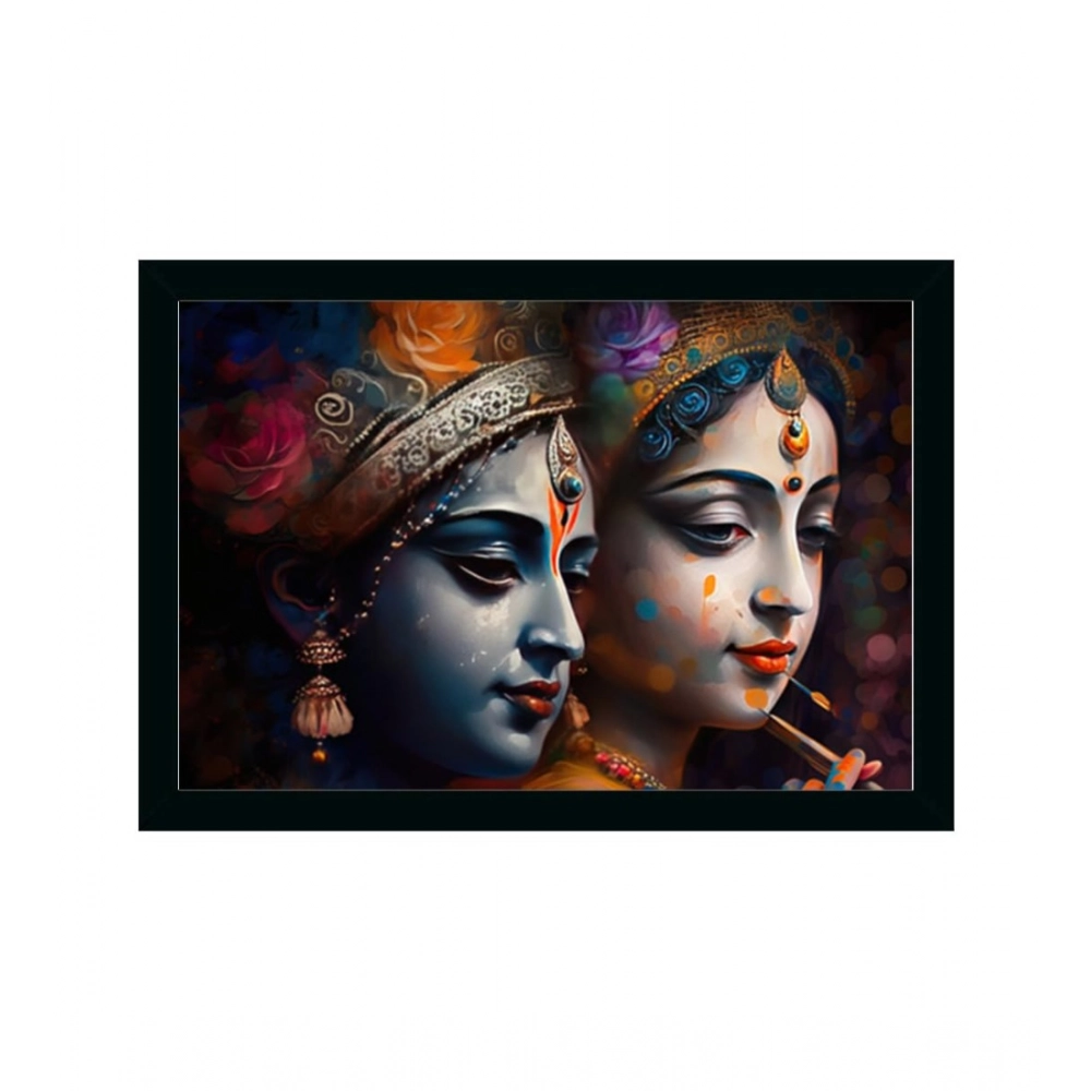 Radha Krishna Painting with Synthetic Photo Frame (Multicolor)