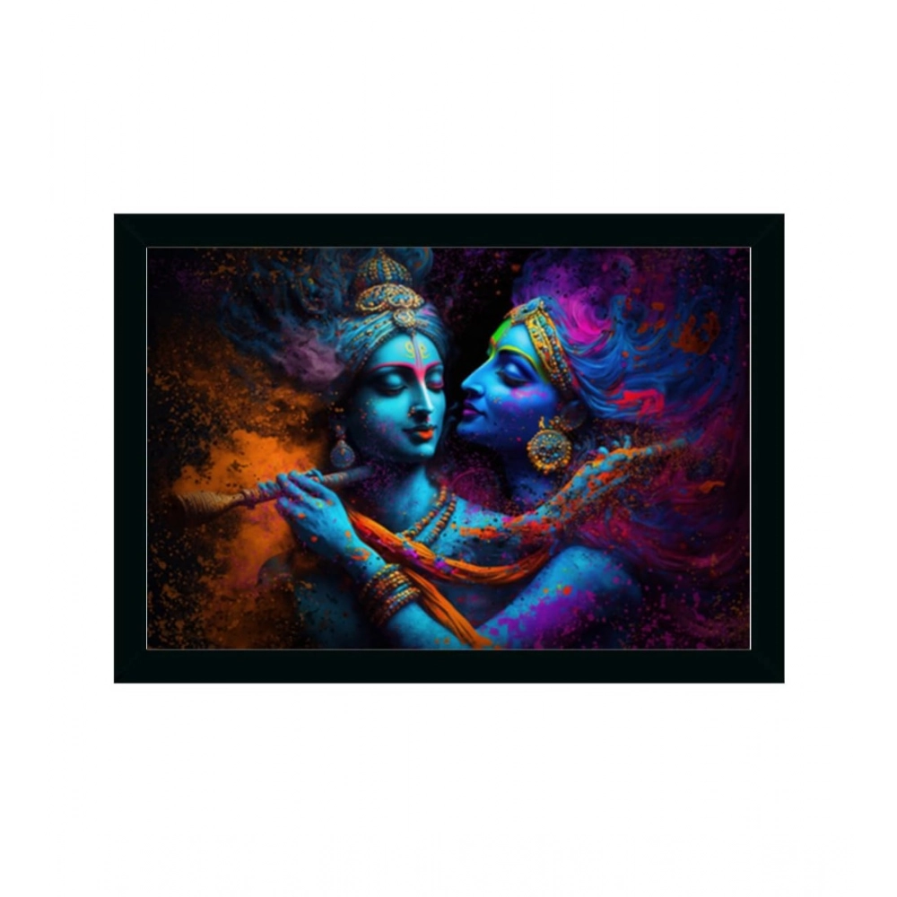 Radha Krishna Painting with Synthetic Photo Frame (Multicolor)