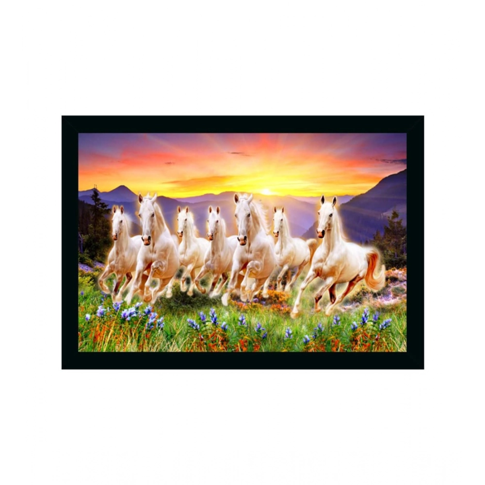 Seven Running Horses Vastu Painting with Frame (Multicolor)