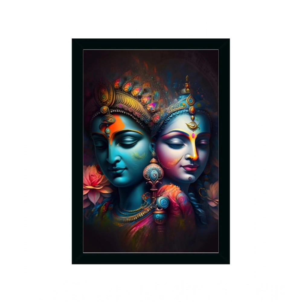Radha Krishna Painting with Synthetic Photo Frame (Multicolor)