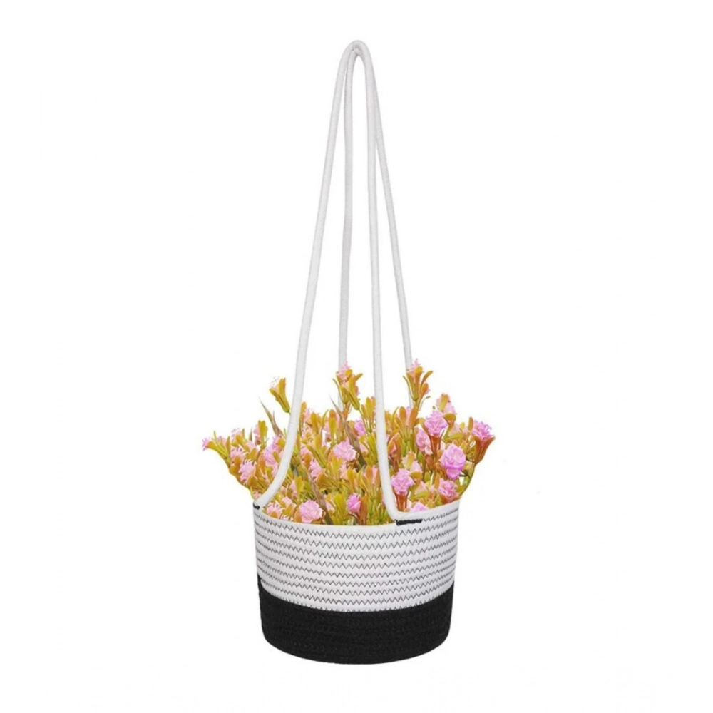 Cotton Hanging Planter Flower Basket Pack of 1 (Black & White)