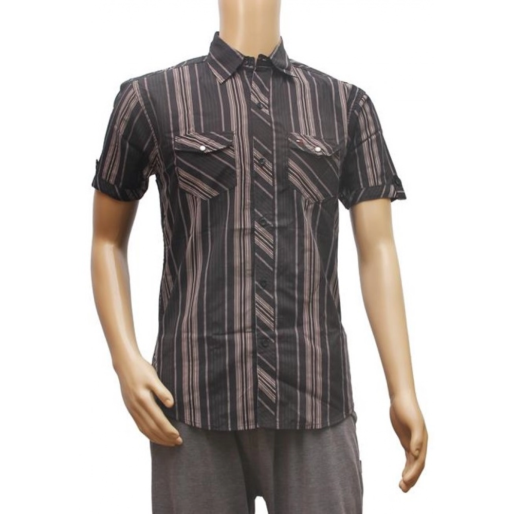 Mens Poly Casual Men Shirts (Black, Grey, L)