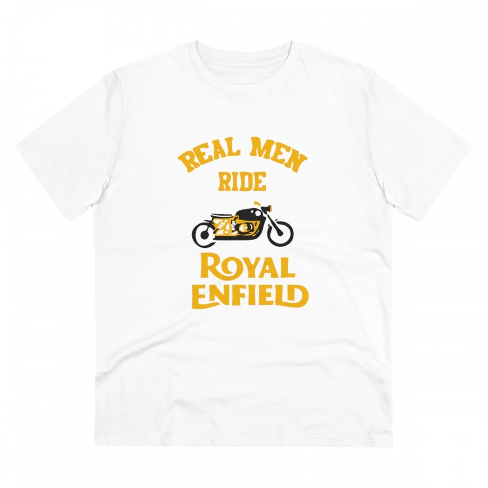 Men's PC Cotton Bike Ride Design Printed T Shirt (Color: White, Thread Count: 180GSM)
