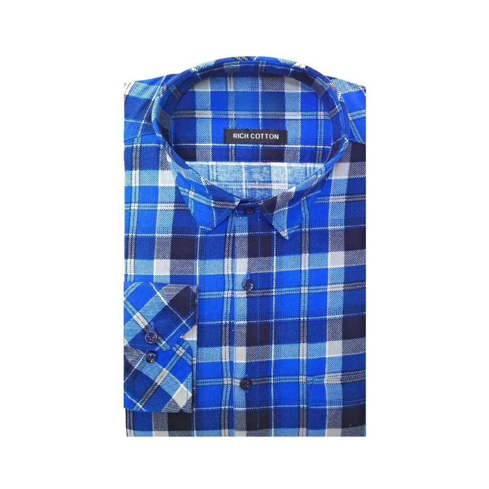 Men's Cotton Lycra Full Sleeve Checked Casual Shirt (Blue)