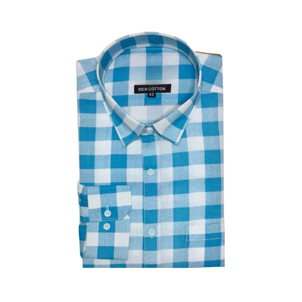 Men's Cotton Lycra Full Sleeve Checked Casual Shirt (Blue White)