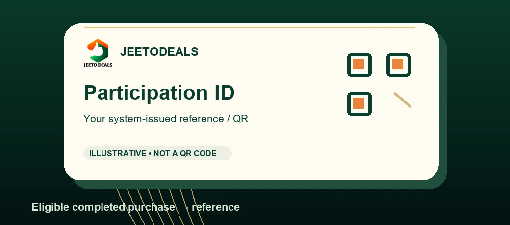 Illustrative Participation ID card with a decorative non-scannable QR-inspired motif. No customer reference is shown.